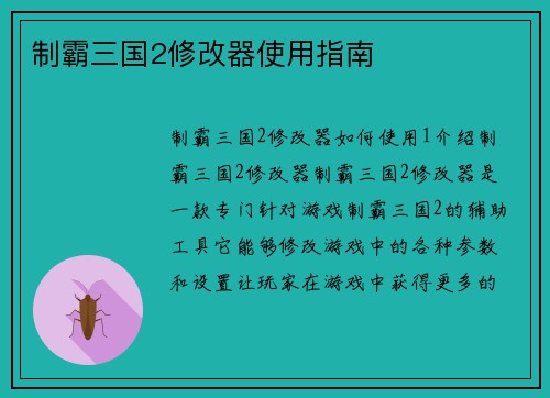 制霸三国2修改器使用指南
